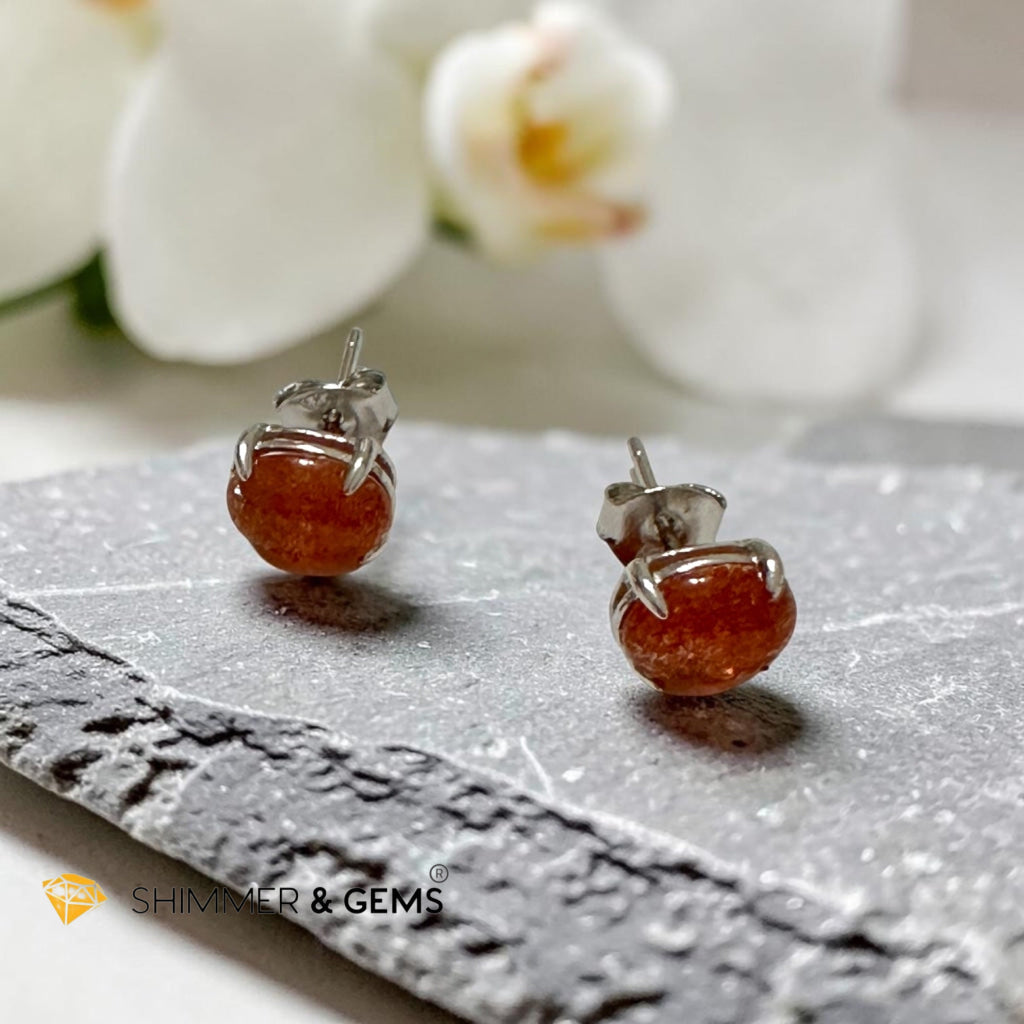 Sunstone 6×8mm Oval 925 Silver Earrings