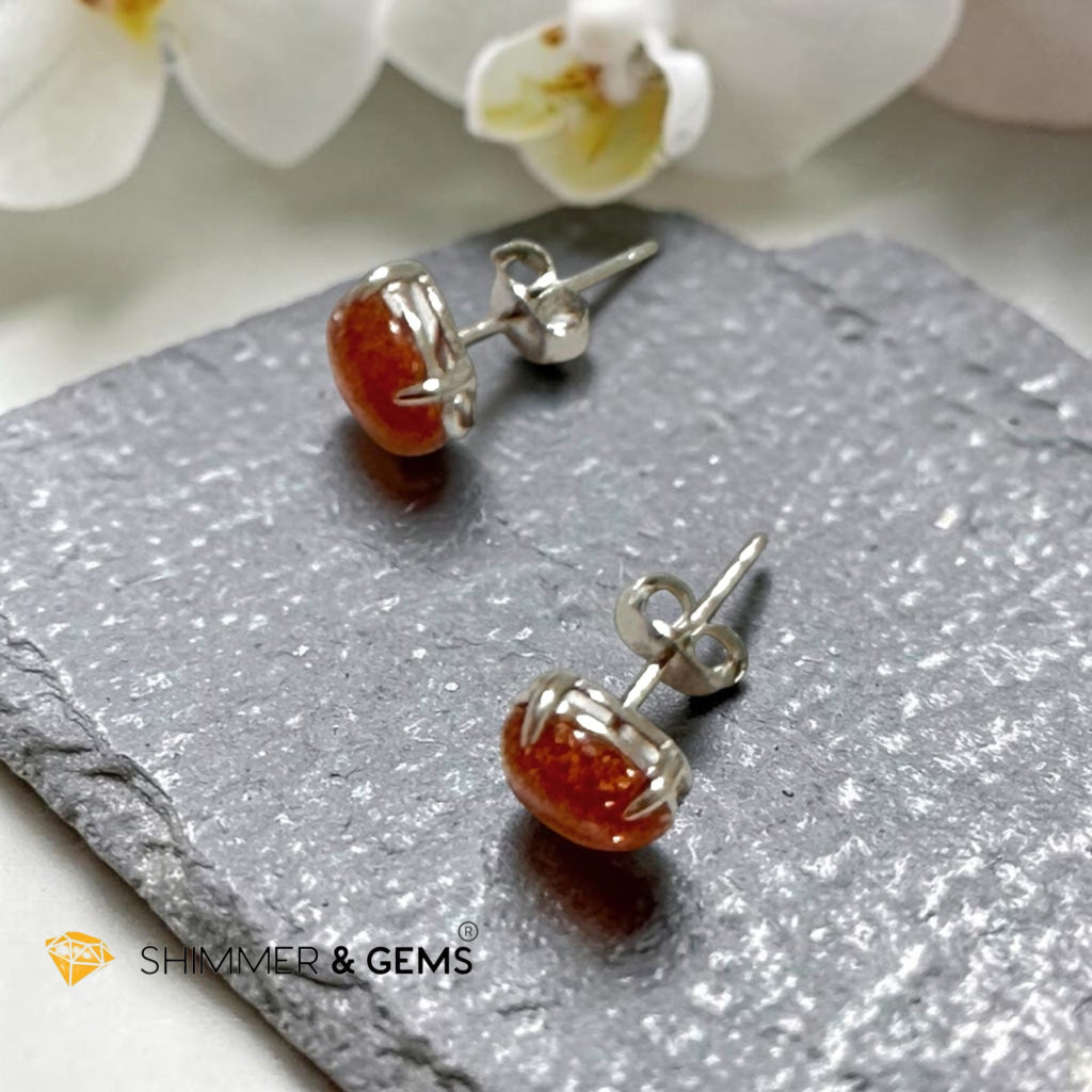Sunstone 6×8mm Oval 925 Silver Earrings