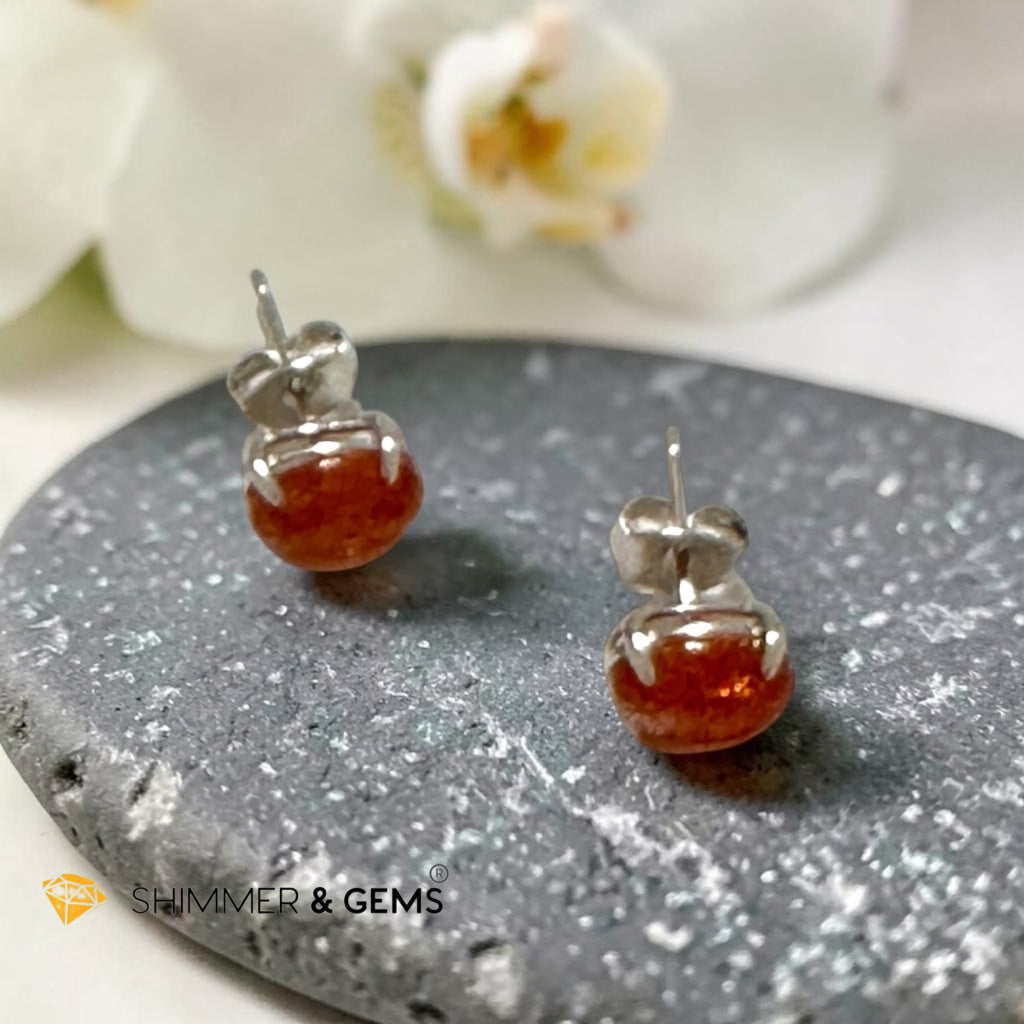 Sunstone 6×8mm Oval 925 Silver Earrings