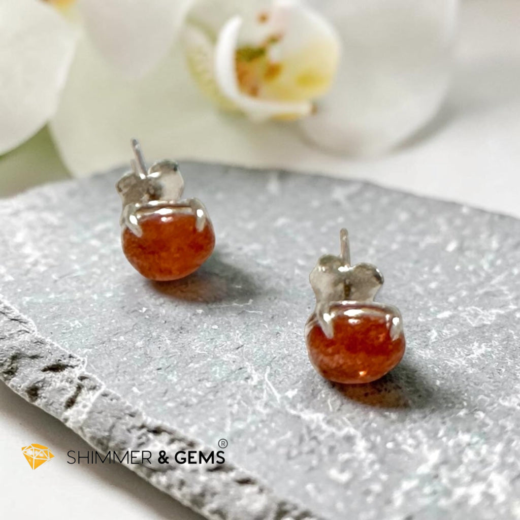 Sunstone 6×8mm Oval 925 Silver Earrings