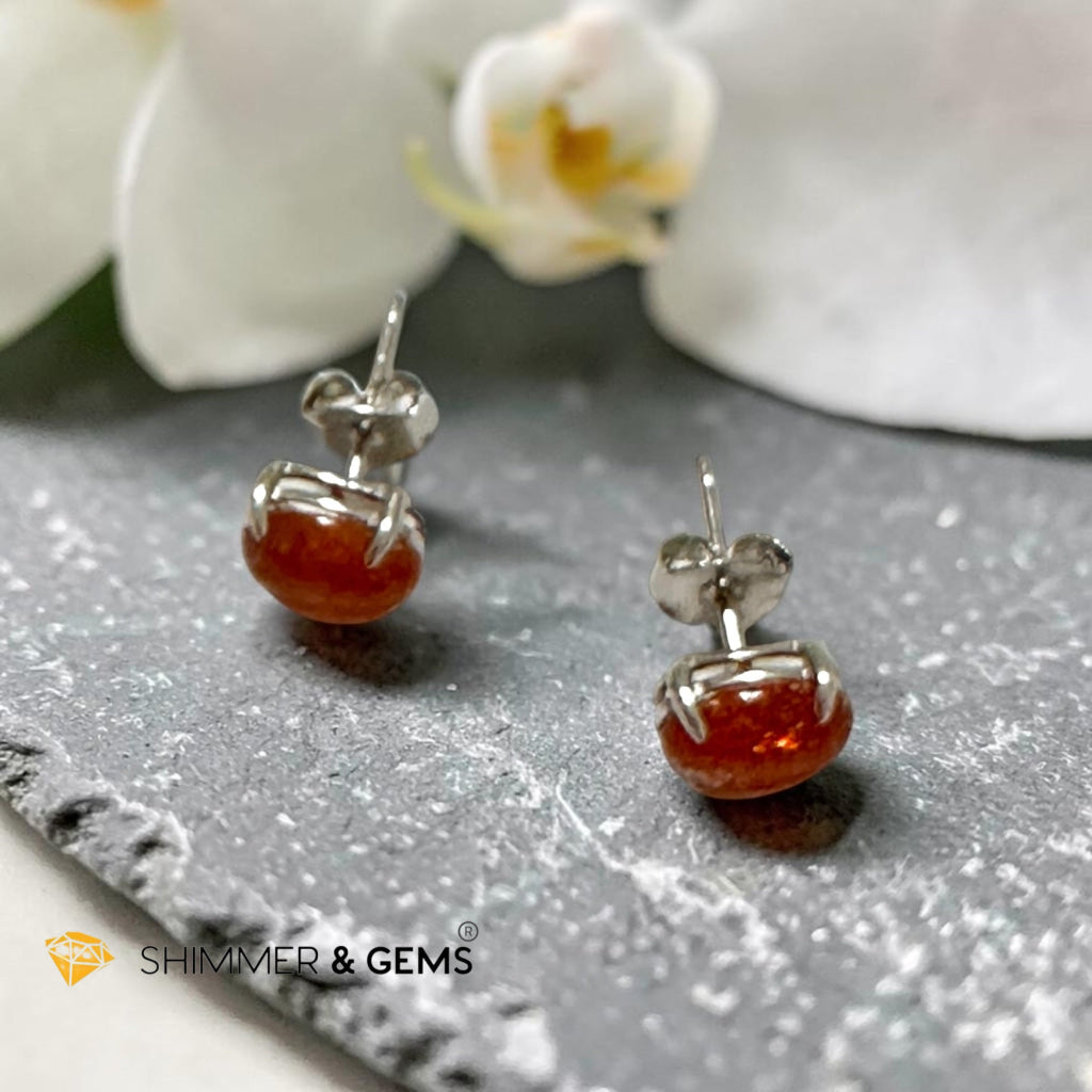 Sunstone 6×8mm Oval 925 Silver Earrings