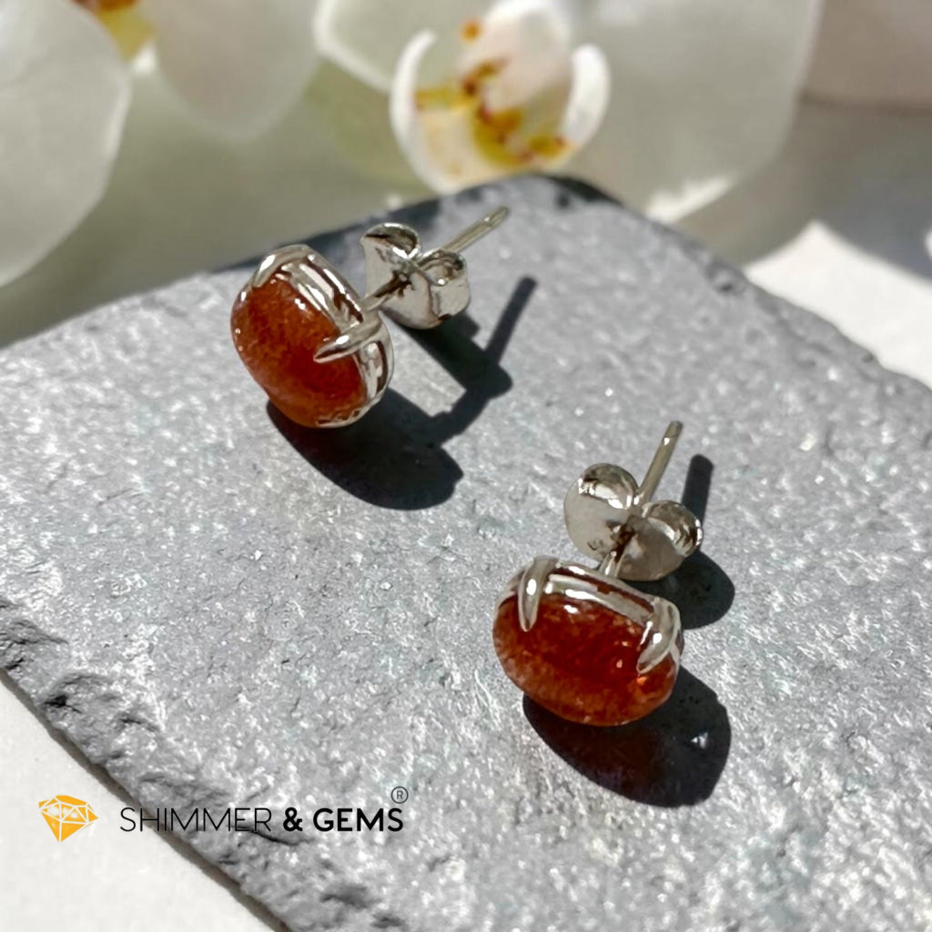 Sunstone 6×8mm Oval 925 Silver Earrings