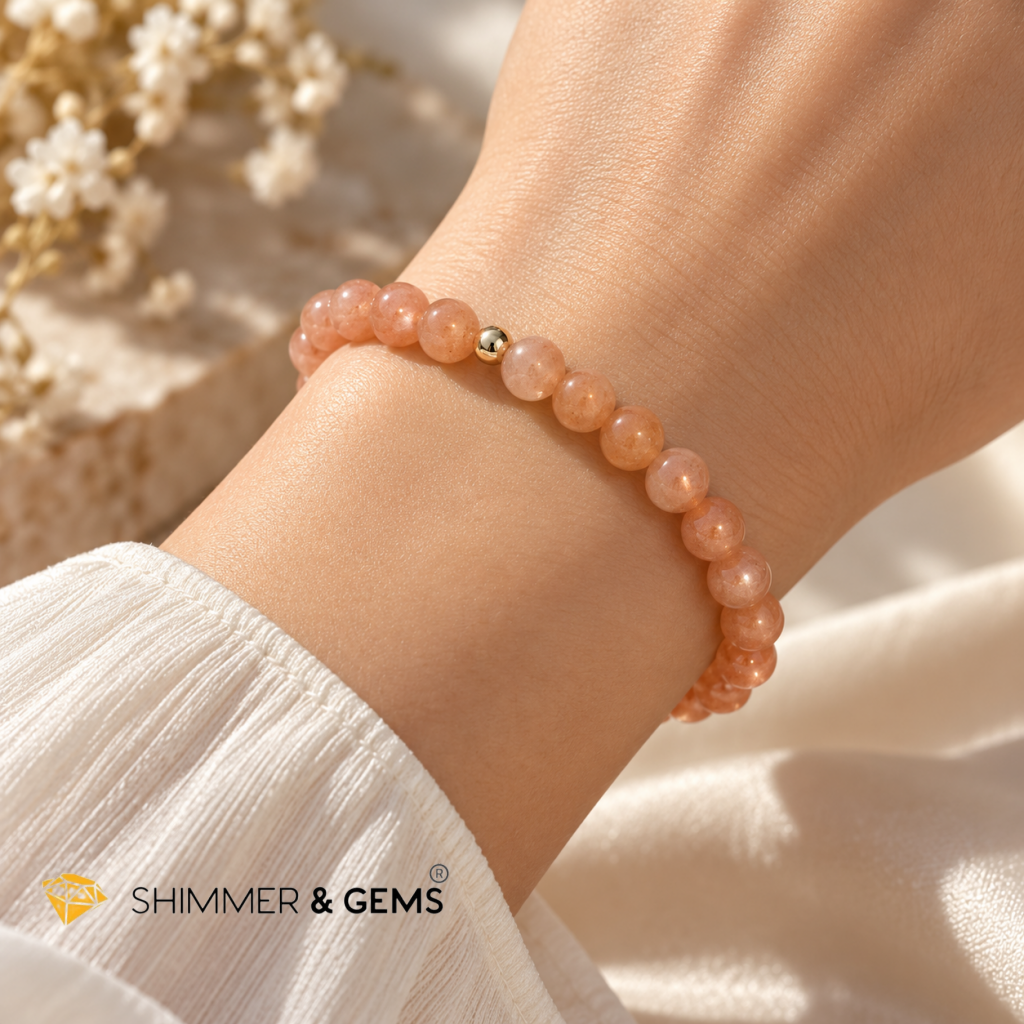 Sunstone 6mm Bracelet with 14k gold filled (Premium)