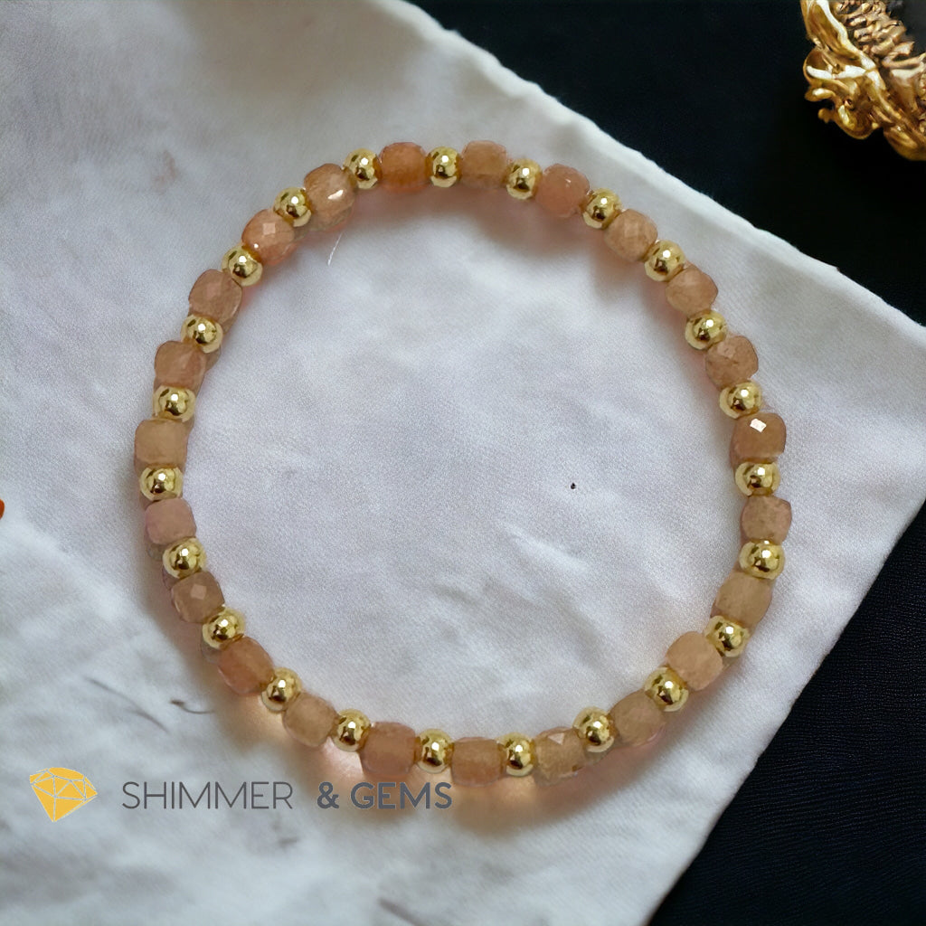 Sunstone Cube (3mm) Bracelet with Stainless Steel Beads