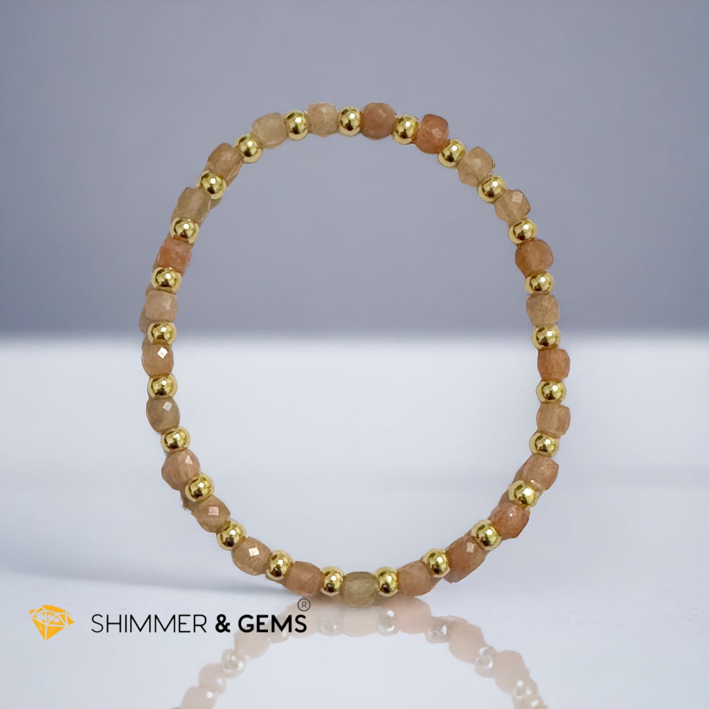 Sunstone Cube (3mm) Bracelet with Stainless Steel Beads