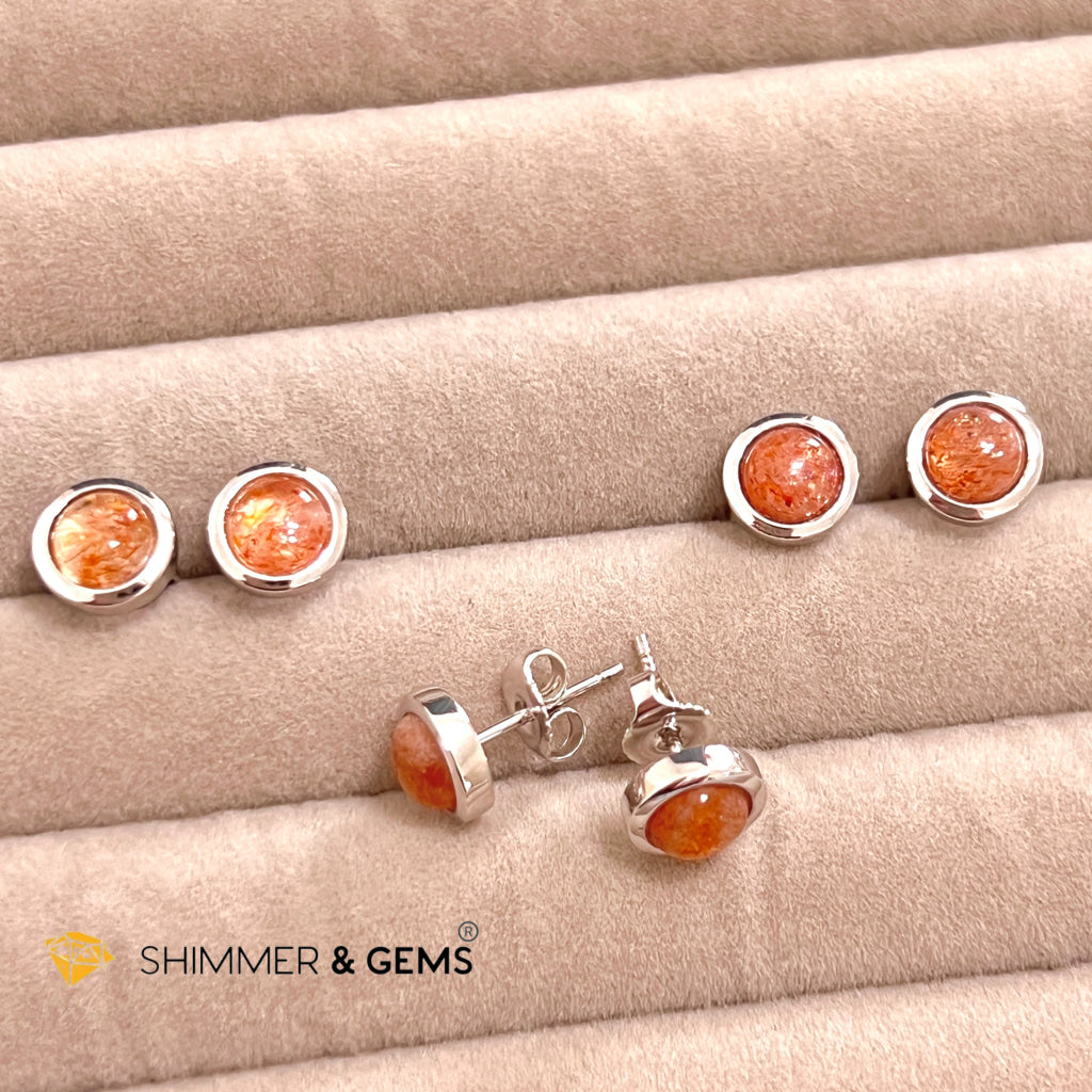 Sunstone Round 925 Silver Earrings