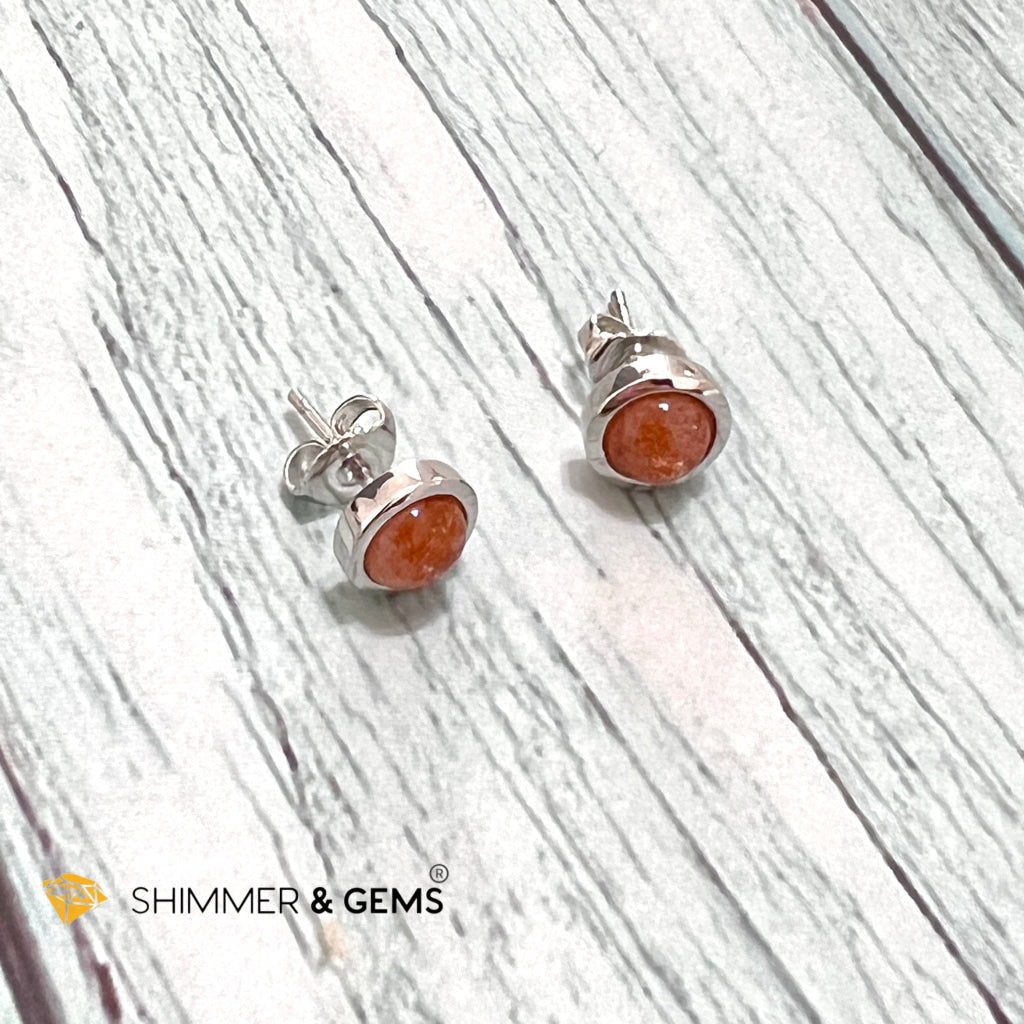 Sunstone Round 925 Silver Earrings