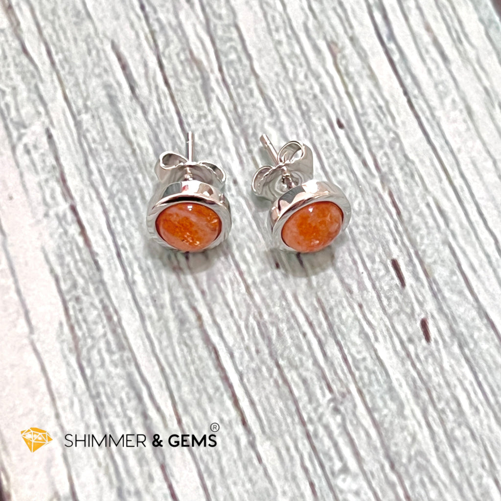 Sunstone Round 925 Silver Earrings