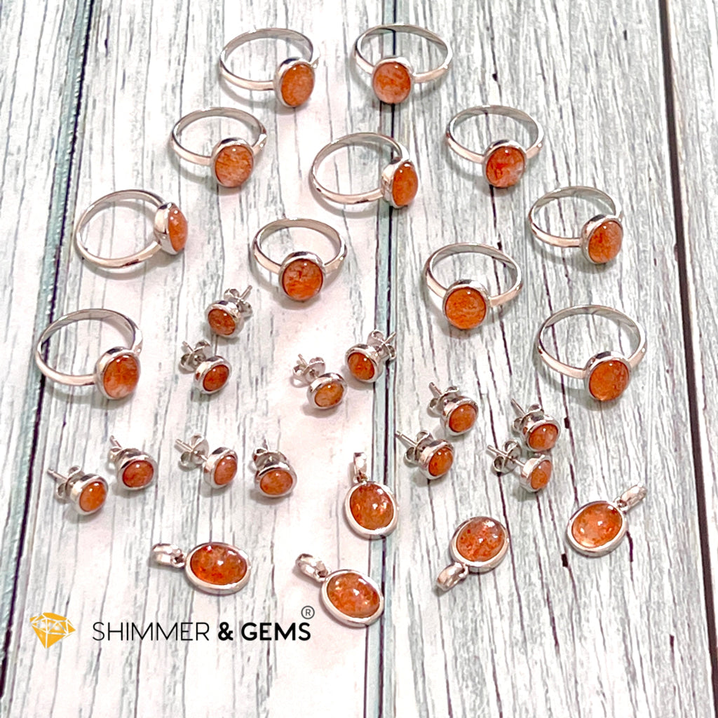 Sunstone Round 925 Silver Earrings