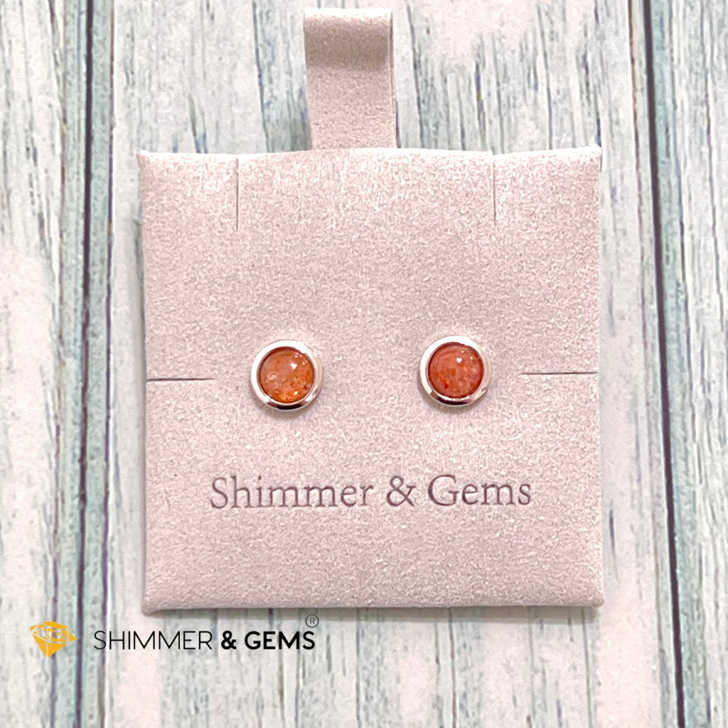 Sunstone Round 925 Silver Earrings