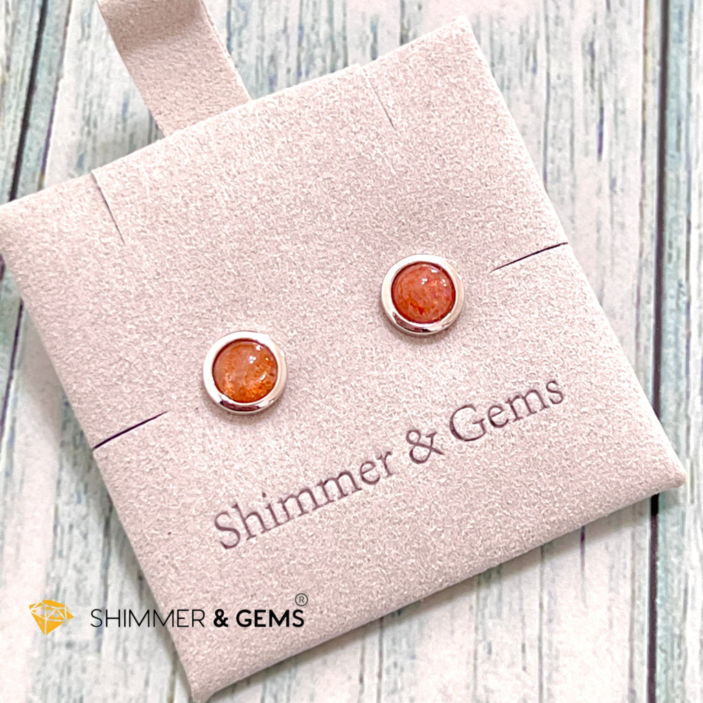 Sunstone Round 925 Silver Earrings