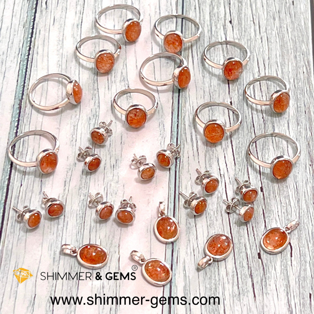 Sunstone Round 925 Silver Earrings