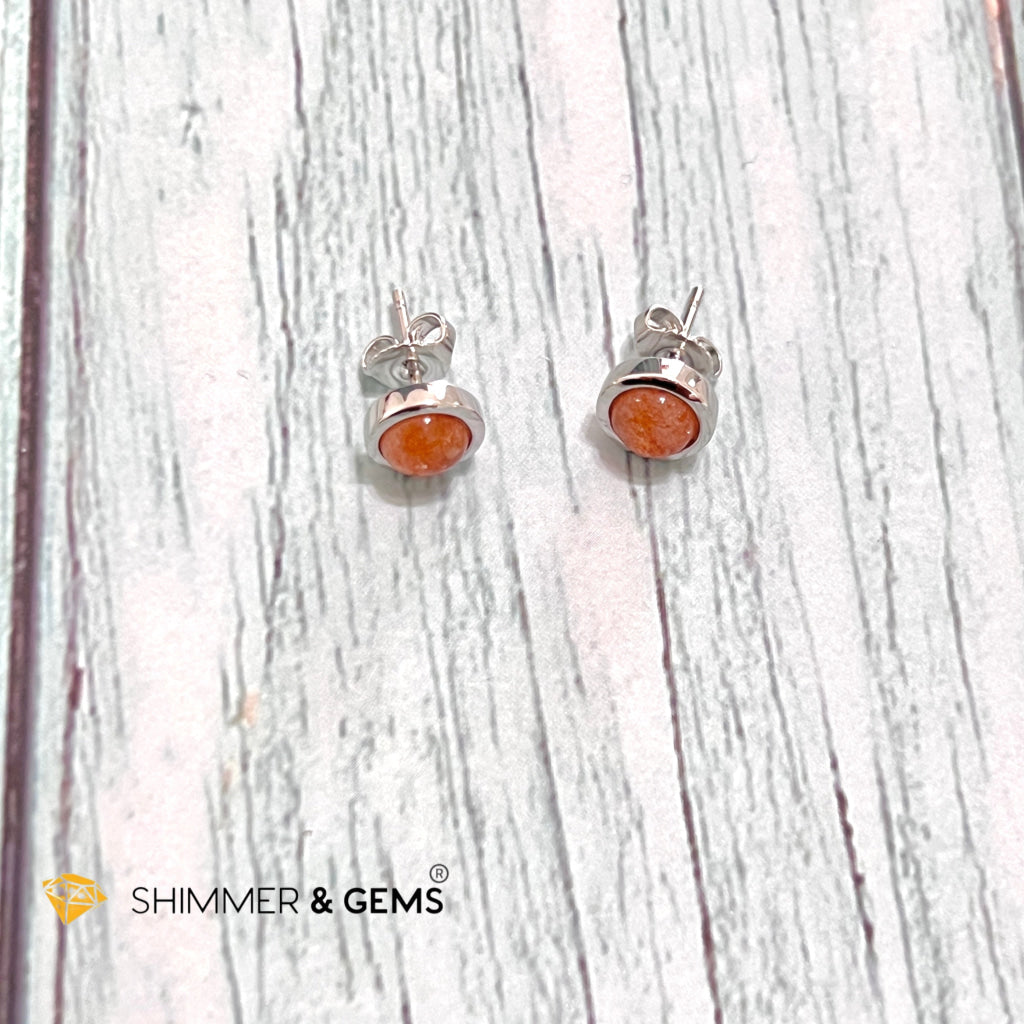 Sunstone Round 925 Silver Earrings