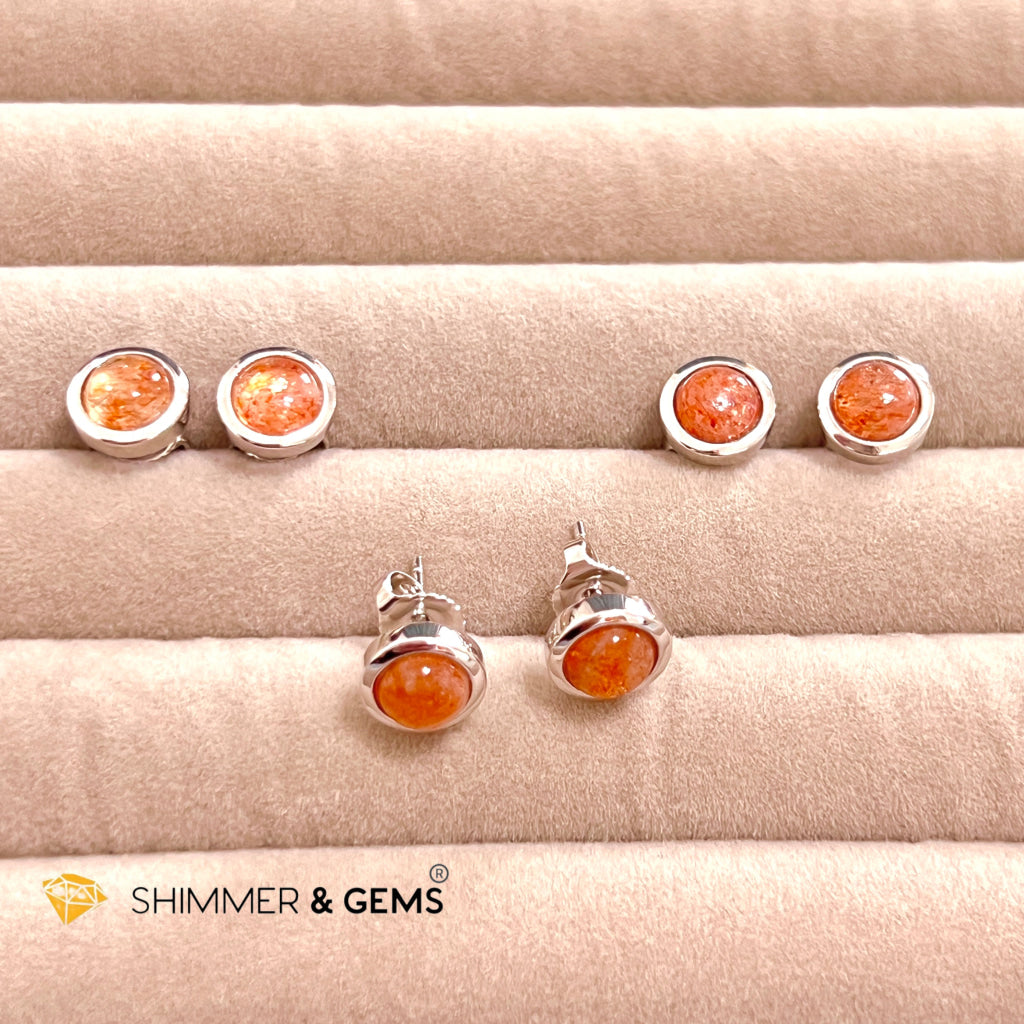 Sunstone Round 925 Silver Earrings