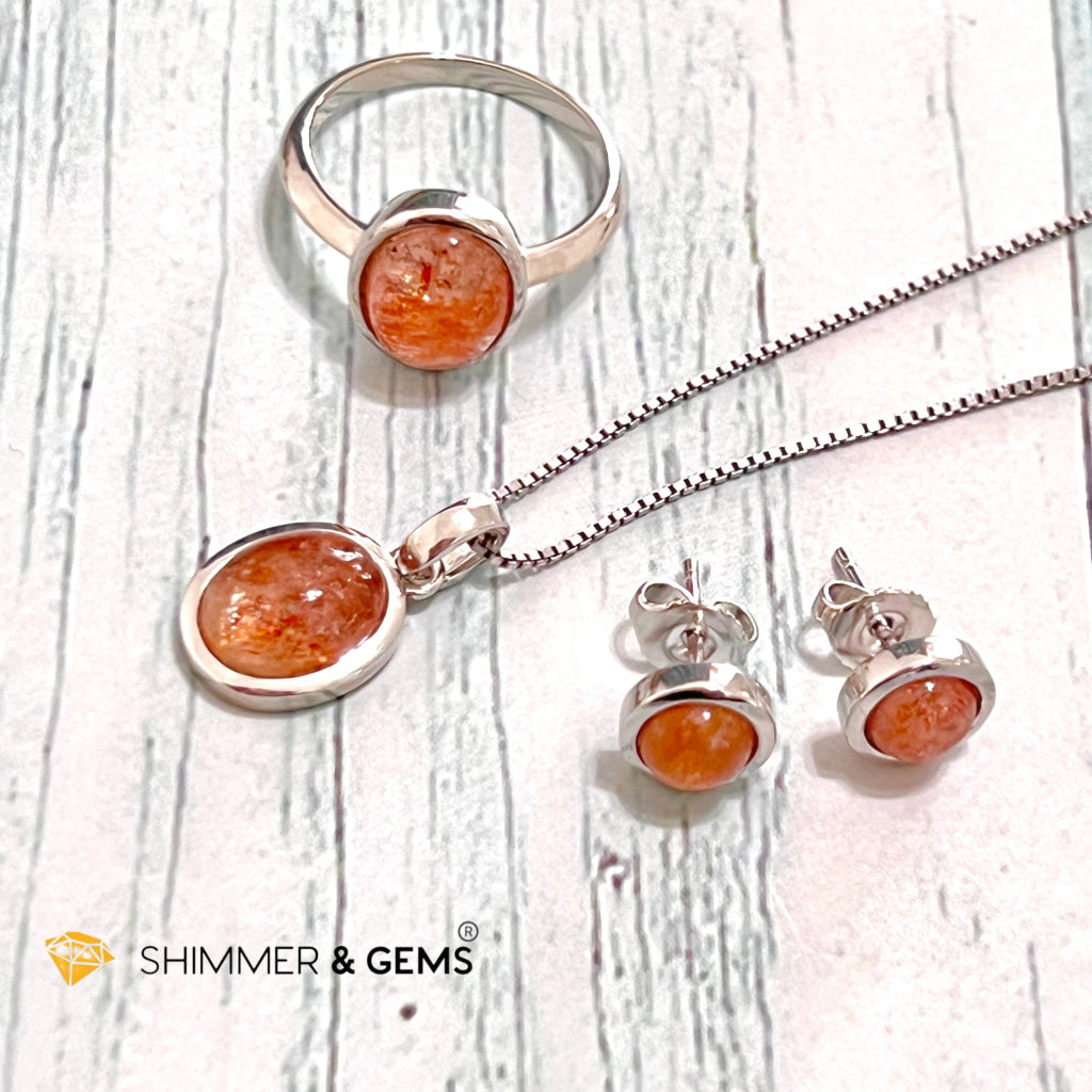 Sunstone Round 925 Silver Earrings