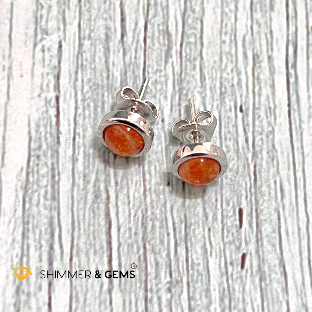 Sunstone Round 925 Silver Earrings