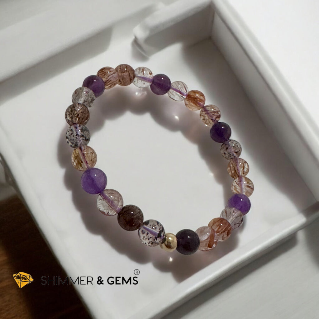 Super 7 Bracelet AAAA 6mm (high grade) Natural with 14k gold filled bead Premium