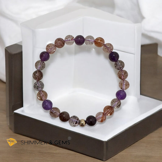 Super 7 Bracelet AAAA 6mm (high grade) Natural with 14k gold filled bead Premium