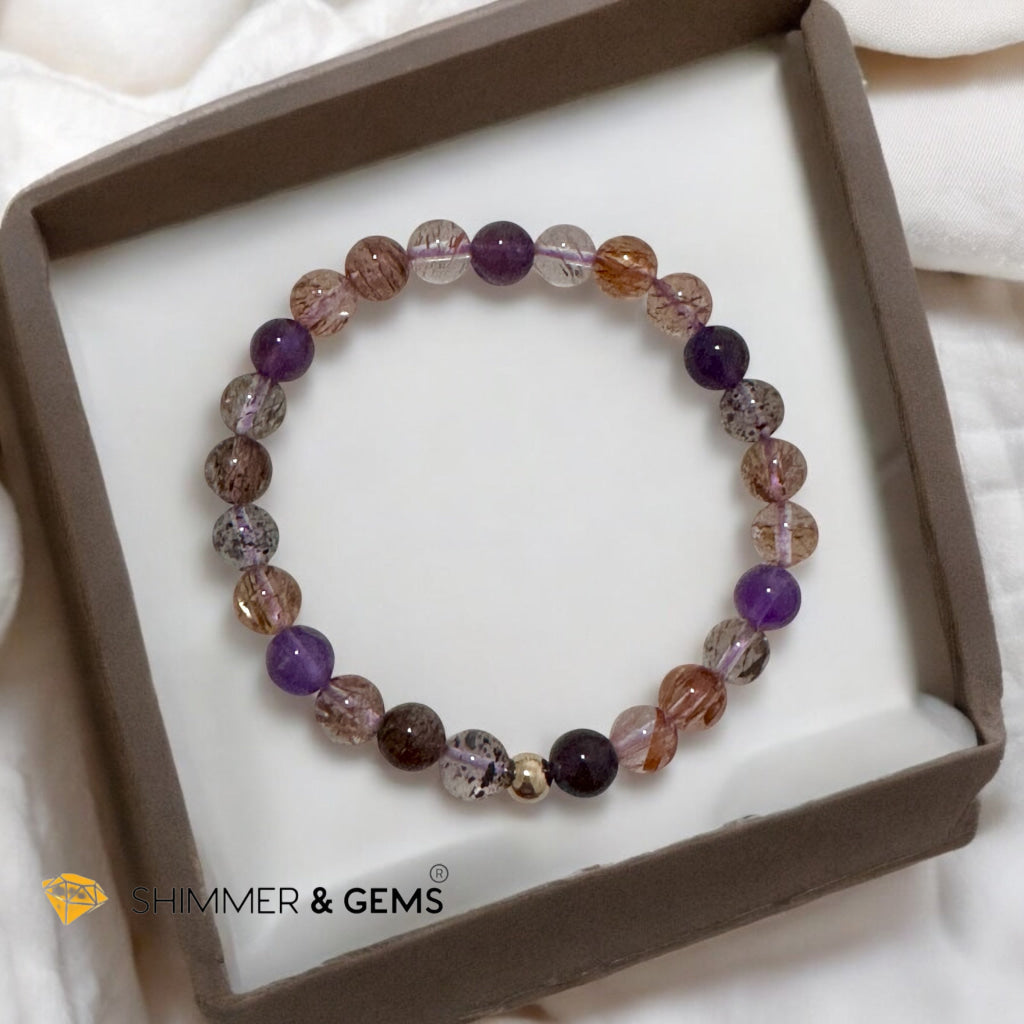 Super 7 Bracelet AAAA 6mm (high grade) Natural with 14k gold filled bead Premium