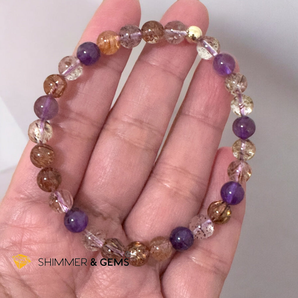 Super 7 Bracelet AAAA 6mm (high grade) Natural with 14k gold filled bead Premium