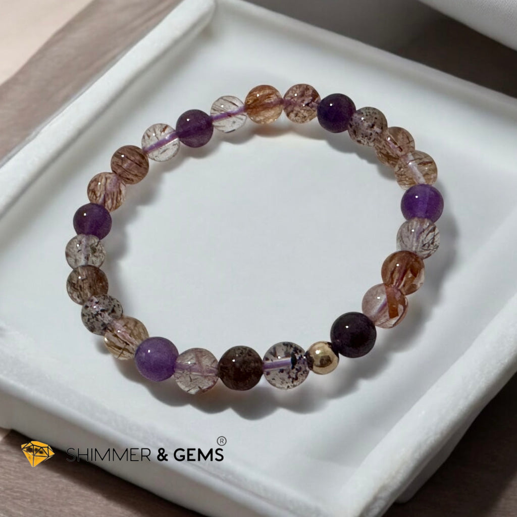 Super 7 Bracelet AAAA 6mm (high grade) Natural with 14k gold filled bead Premium