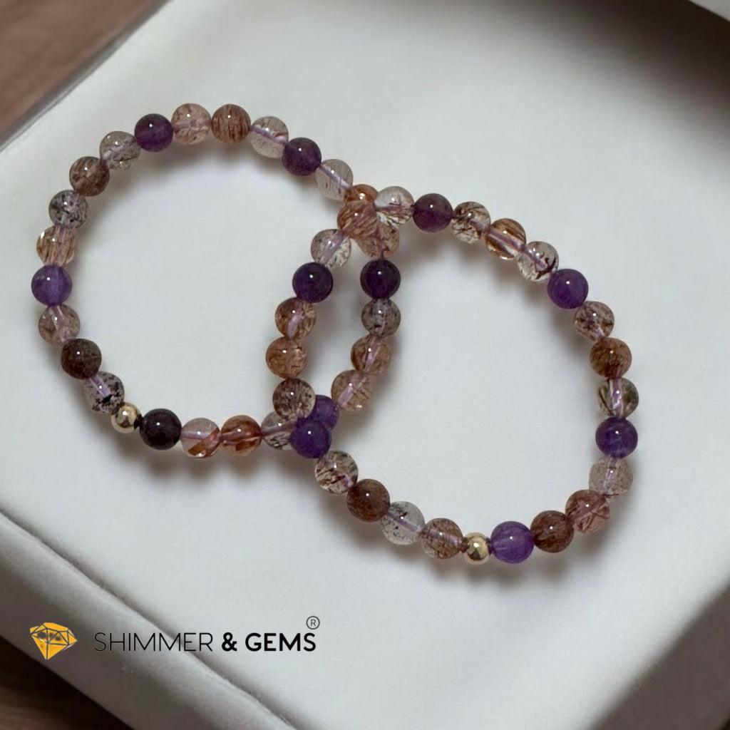 Super 7 Bracelet AAAA 6mm (high grade) Natural with 14k gold filled bead Premium