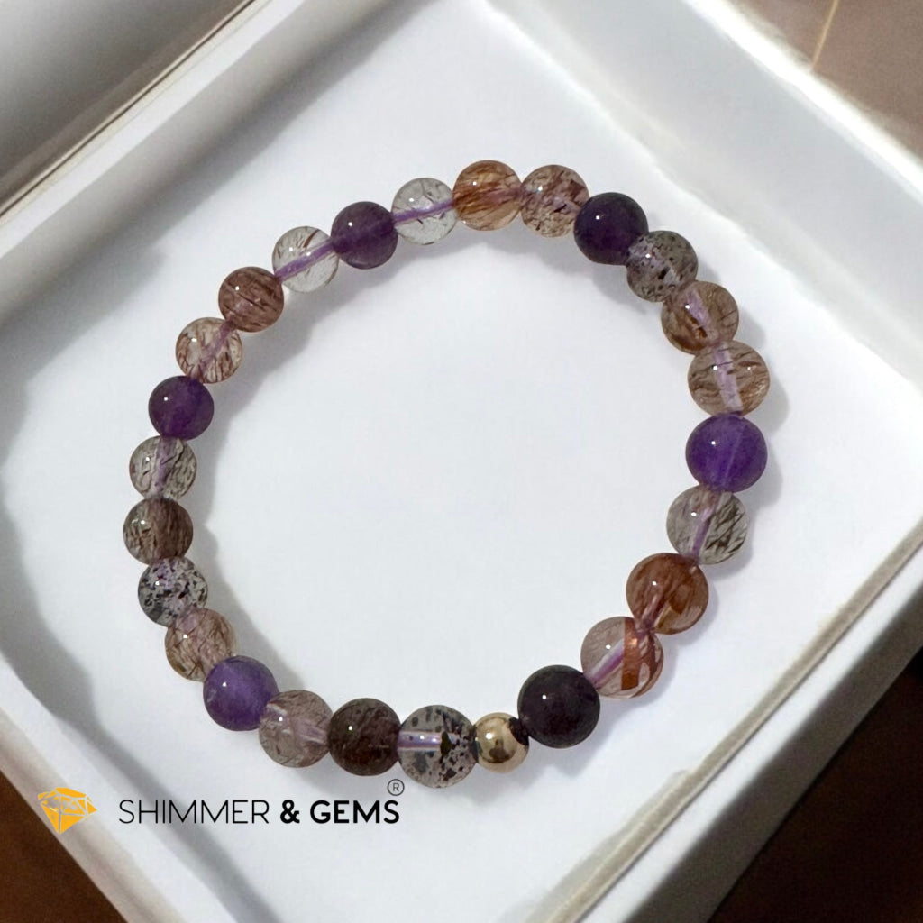 Super 7 Bracelet AAAA 6mm (high grade) Natural with 14k gold filled bead Premium