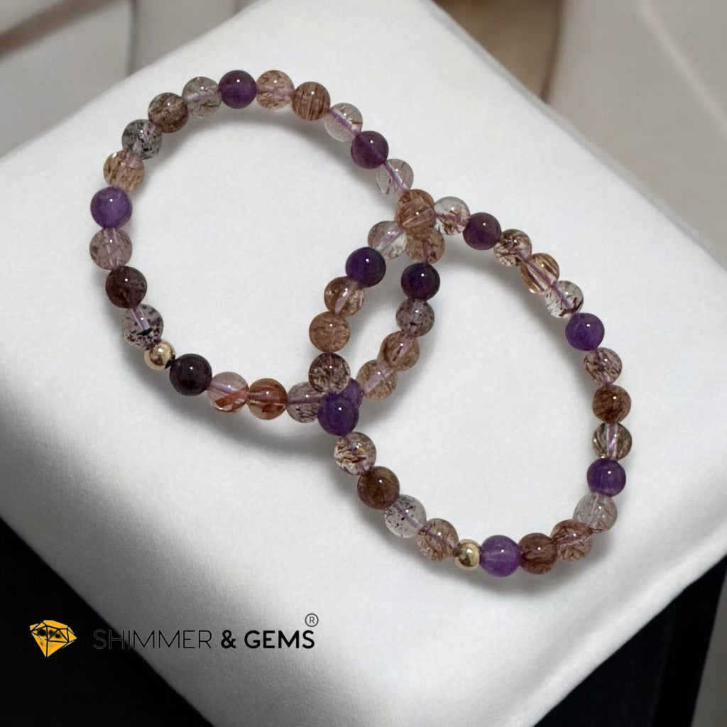 Super 7 Bracelet AAAA 6mm (high grade) Natural with 14k gold filled bead Premium