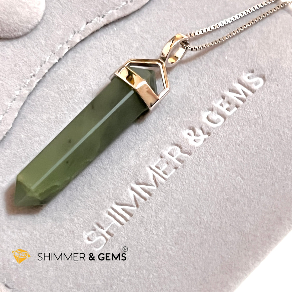 Taiwan Jade Double Pointer Pendant (925 Silver) 23.5 Carats Charms & Pendants