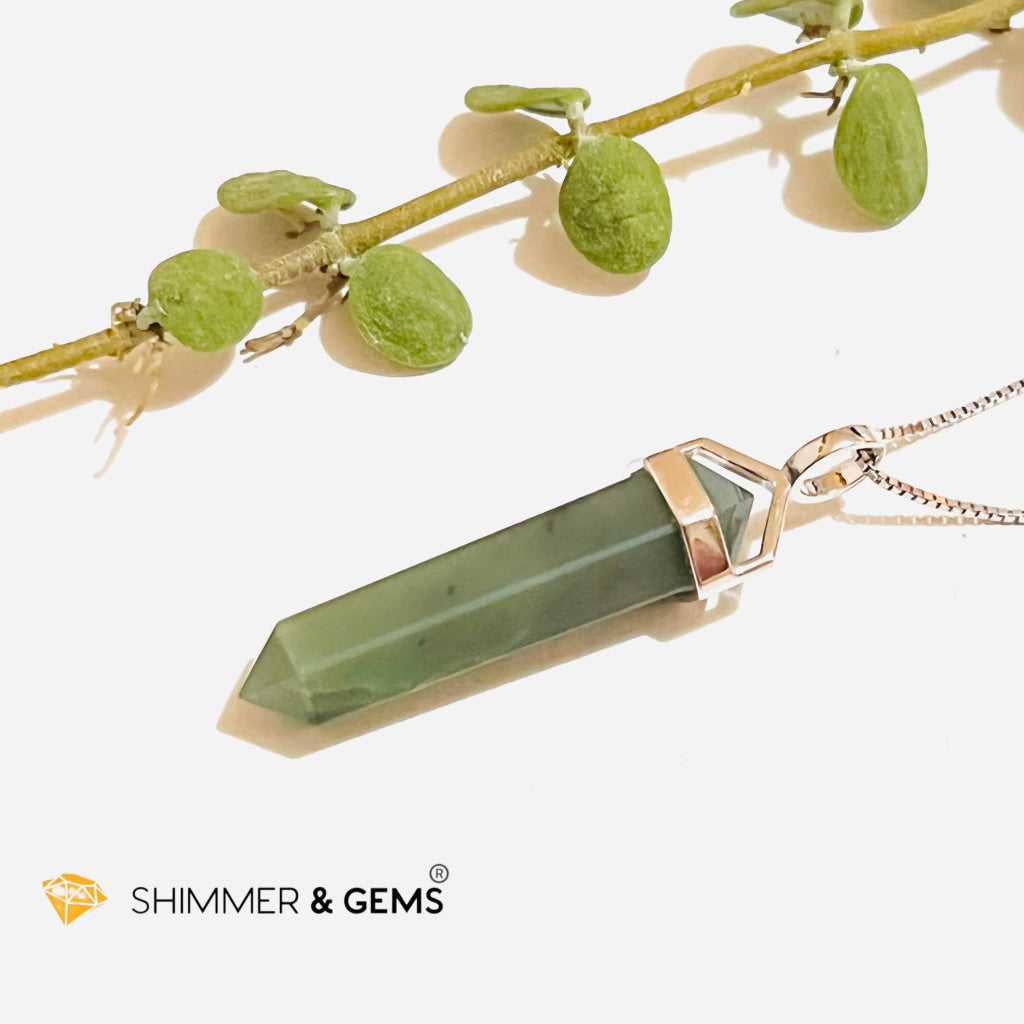 Taiwan Jade Double Pointer Pendant (925 Silver) 23.5 Carats 35Mm Only Charms & Pendants