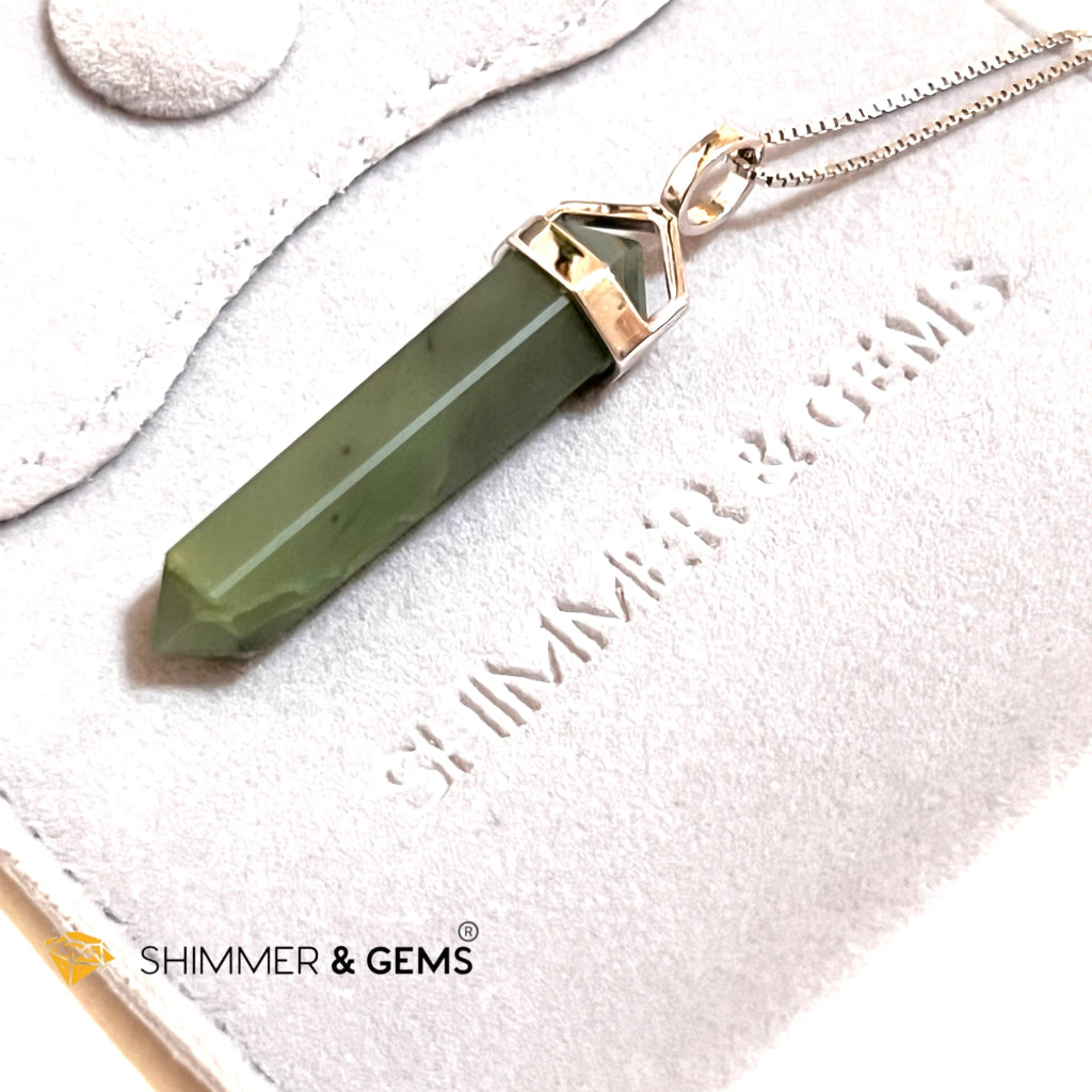 Taiwan Jade Double Pointer Pendant (925 Silver) 23.5 Carats Charms & Pendants