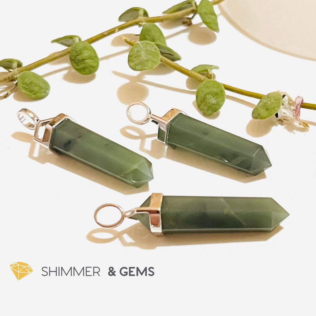 Taiwan Jade Double Pointer Pendant (925 Silver) 23.5 Carats Charms & Pendants