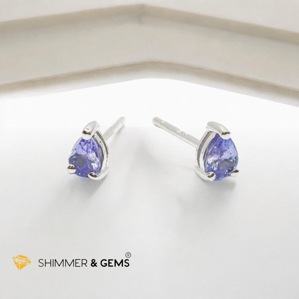 Tanzanite Pear 925 Silver Earrings (Very Rare) 3x4mm