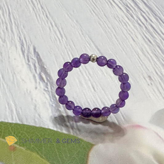Third Eye Chakra Amethyst 3mm Beads Ring with 925 Silver