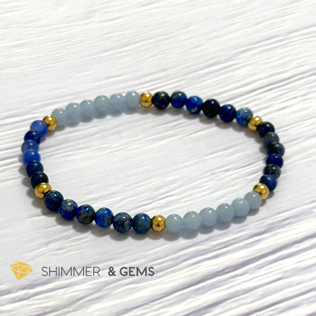 Third Eye Chakra Clarity Remedy Bracelet 4mm with stainless steel beads (Lapis Lazuli, Angelite & Sodalite)