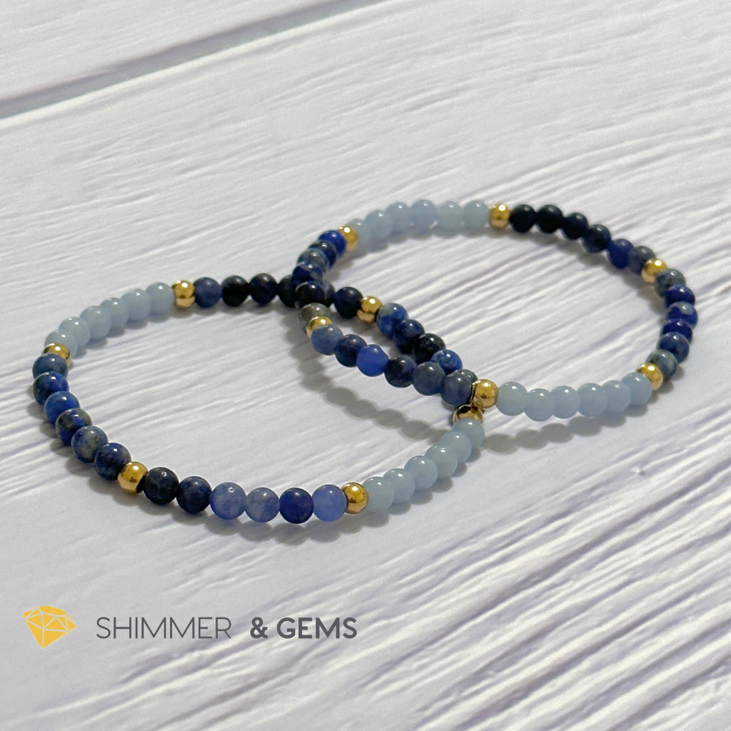 Third Eye Chakra Clarity Remedy Bracelet 4mm with stainless steel beads (Lapis Lazuli, Angelite & Sodalite)