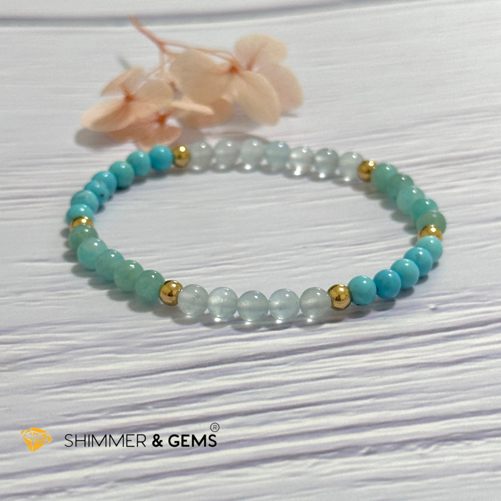 Throat Chakra Communication Remedy Bracelet 4mm with stainless steel beads (Turquoise, Amazonite & Aquamarine)