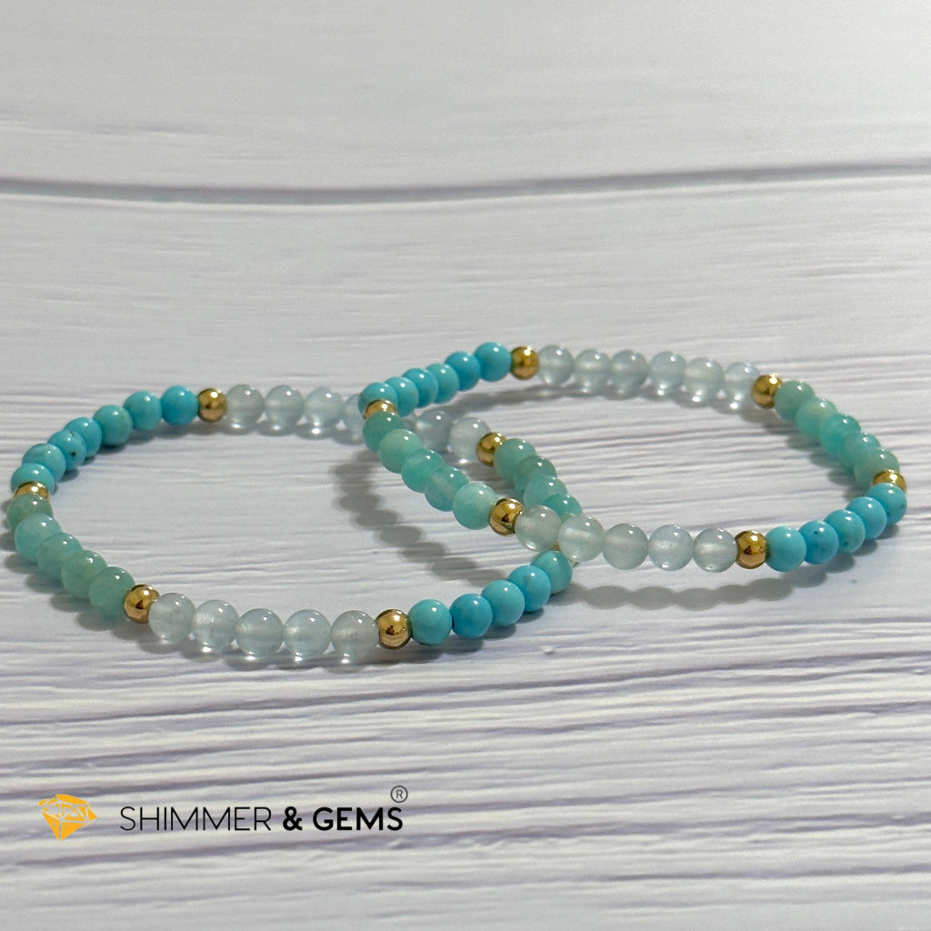 Throat Chakra Communication Remedy Bracelet 4mm with stainless steel beads (Turquoise, Amazonite & Aquamarine)