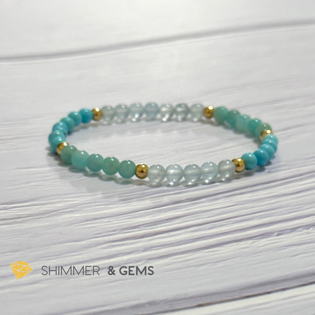 Throat Chakra Communication Remedy Bracelet 4mm with stainless steel beads (Turquoise, Amazonite & Aquamarine)