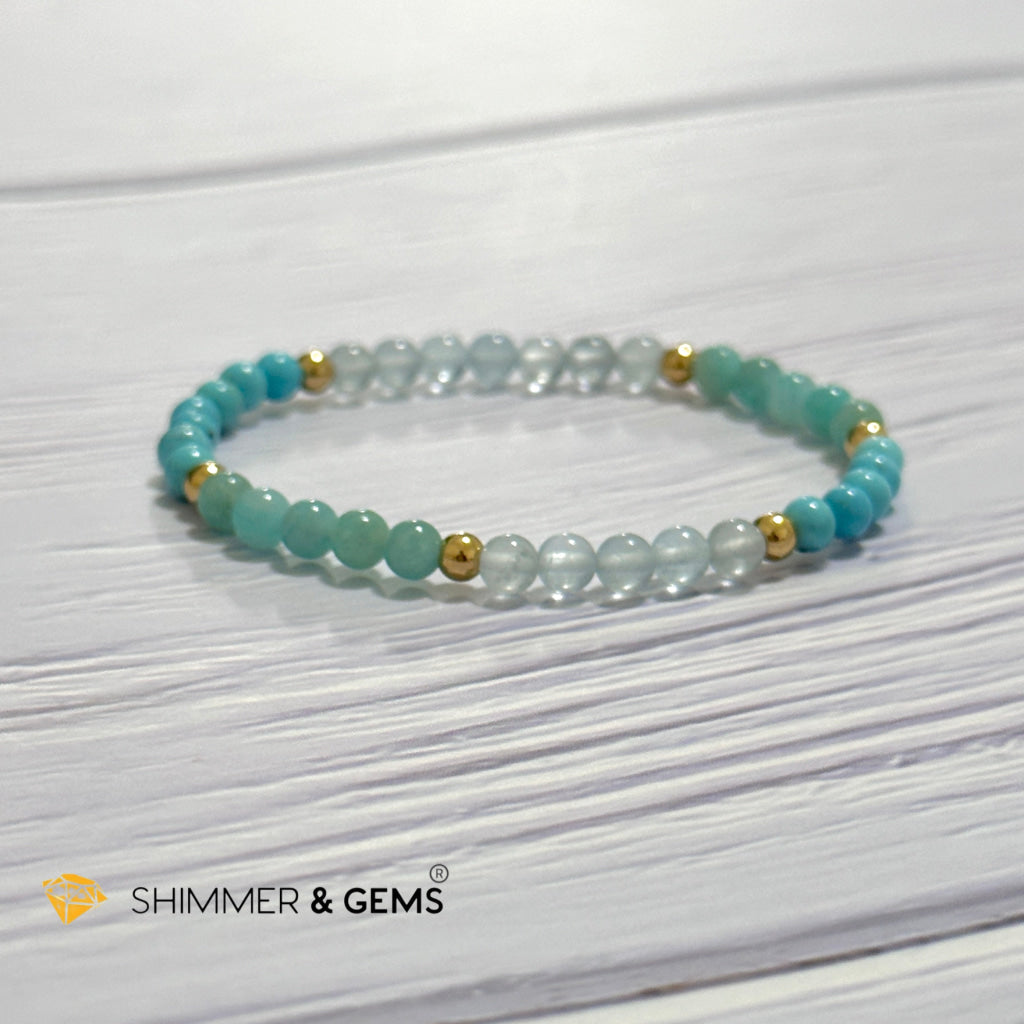 Throat Chakra Communication Remedy Bracelet 4mm with stainless steel beads (Turquoise, Amazonite & Aquamarine)