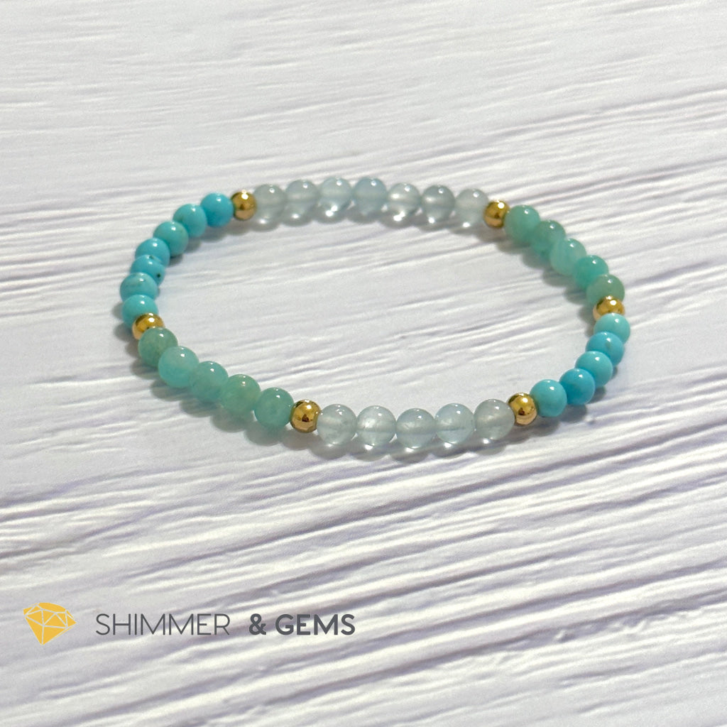 Throat Chakra Communication Remedy Bracelet 4mm with stainless steel beads (Turquoise, Amazonite & Aquamarine)