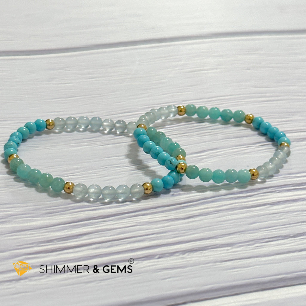 Throat Chakra Communication Remedy Bracelet 4mm with stainless steel beads (Turquoise, Amazonite & Aquamarine)