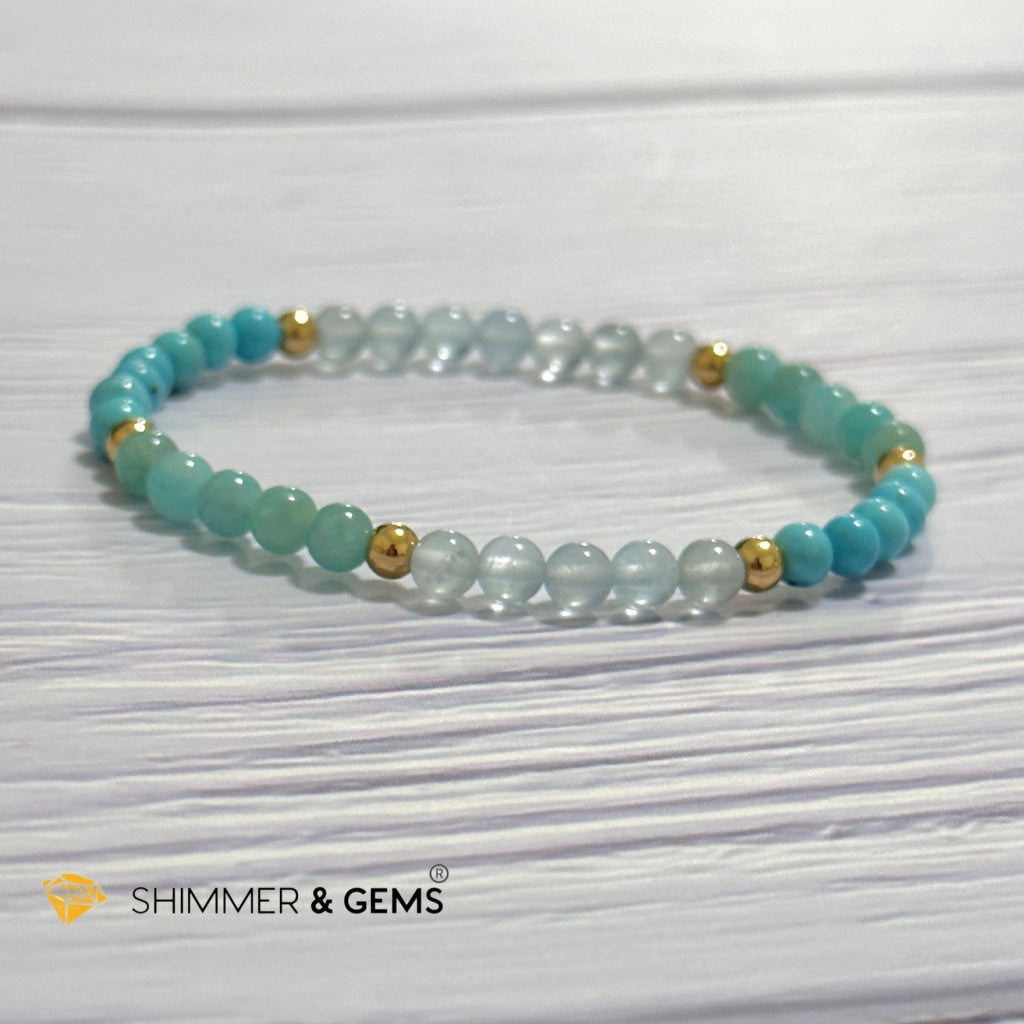 Throat Chakra Communication Remedy Bracelet 4mm with stainless steel beads (Turquoise, Amazonite & Aquamarine)