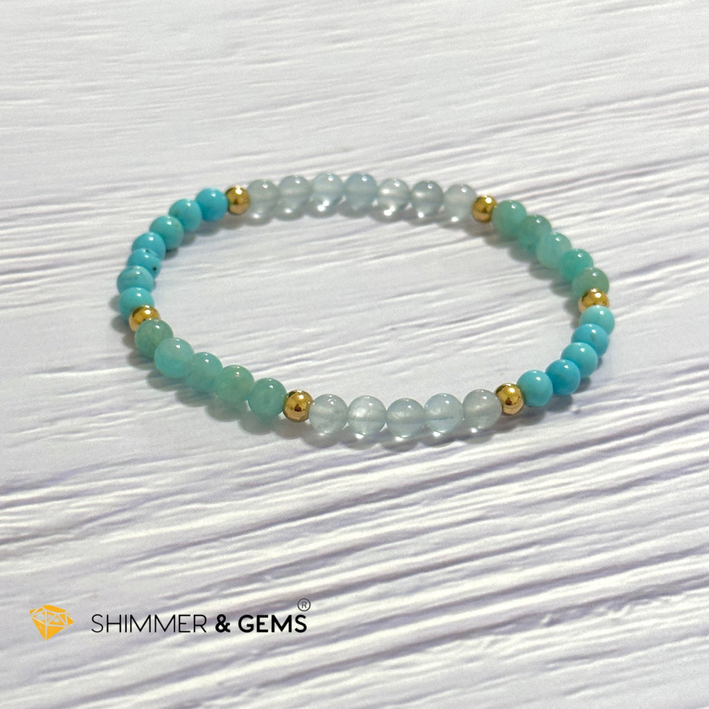 Throat Chakra Communication Remedy Bracelet 4mm with stainless steel beads (Turquoise, Amazonite & Aquamarine)