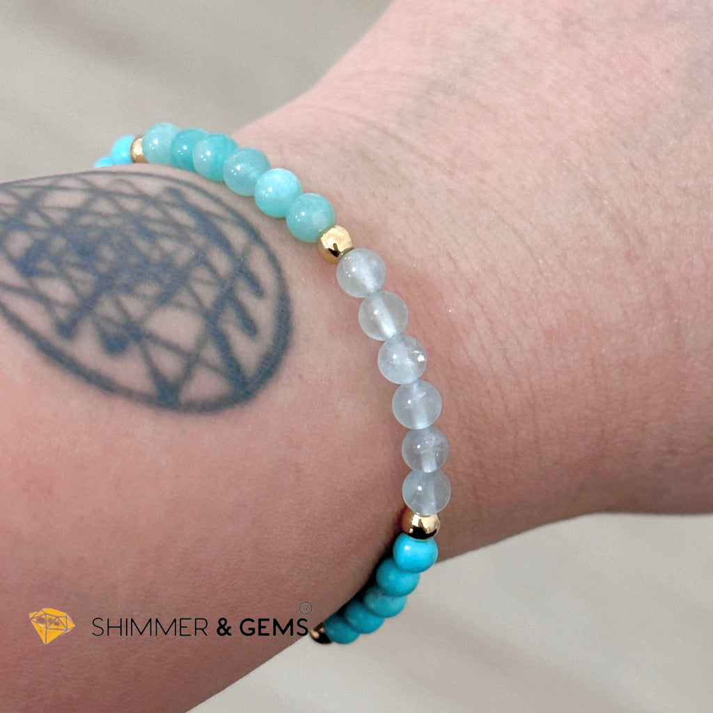 Throat Chakra Communication Remedy Bracelet 4mm with stainless steel beads (Turquoise, Amazonite & Aquamarine)