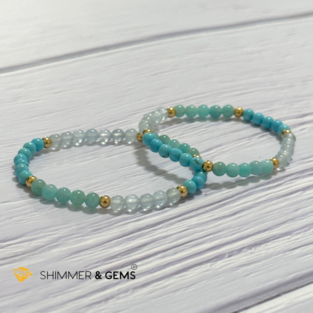 Throat Chakra Communication Remedy Bracelet 4mm with stainless steel beads (Turquoise, Amazonite & Aquamarine)