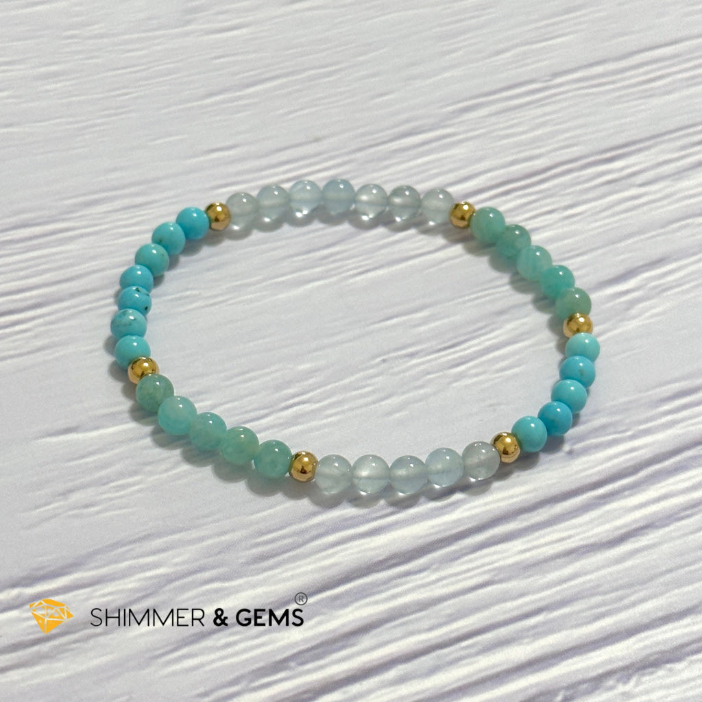 Throat Chakra Communication Remedy Bracelet 4mm with stainless steel beads (Turquoise, Amazonite & Aquamarine)