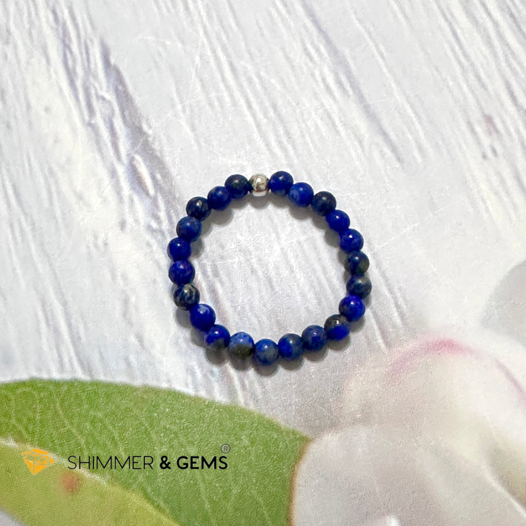 Throat Chakra Lapis Lazuli 3mm Beads Ring with 925 Silver