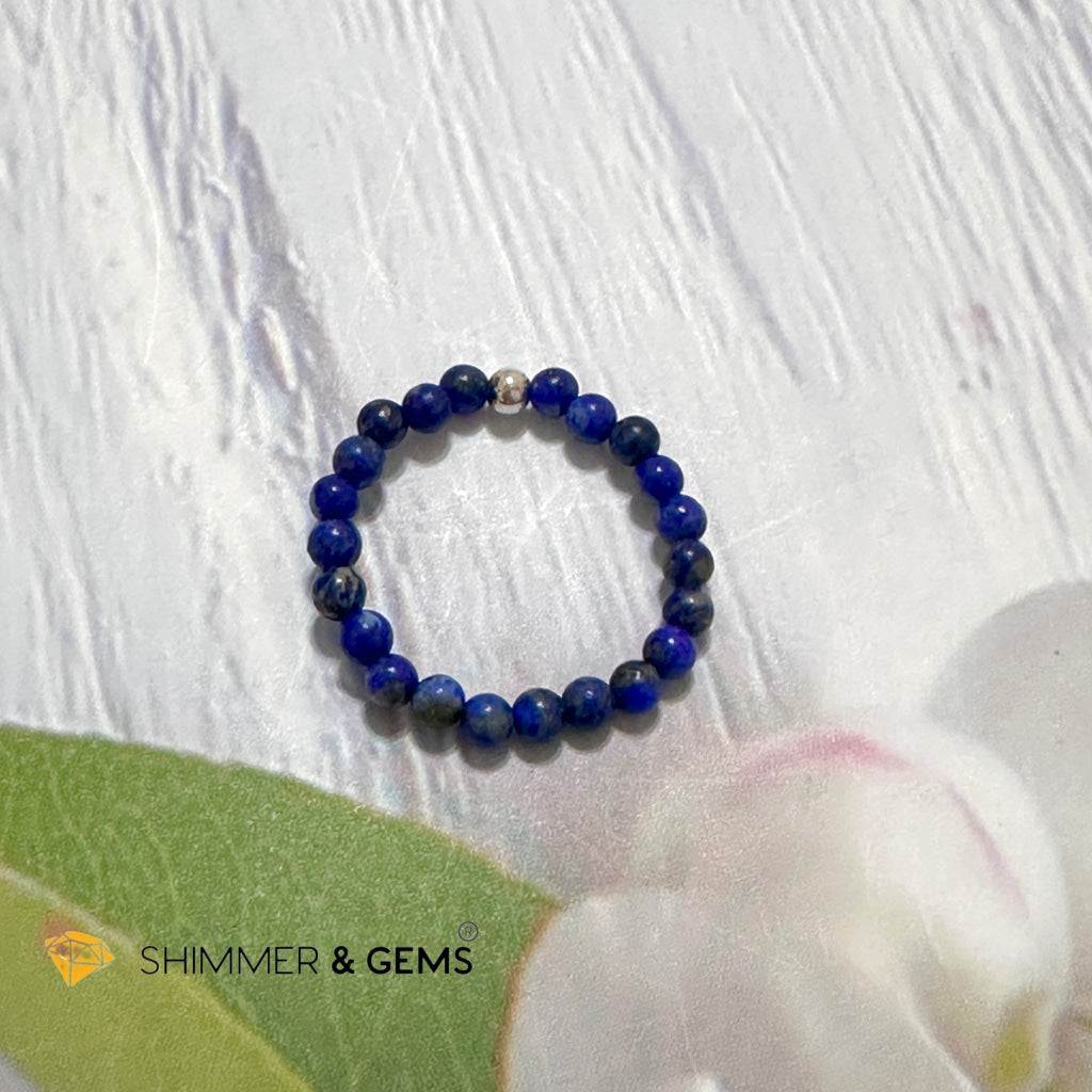 Throat Chakra Lapis Lazuli 3mm Beads Ring with 925 Silver