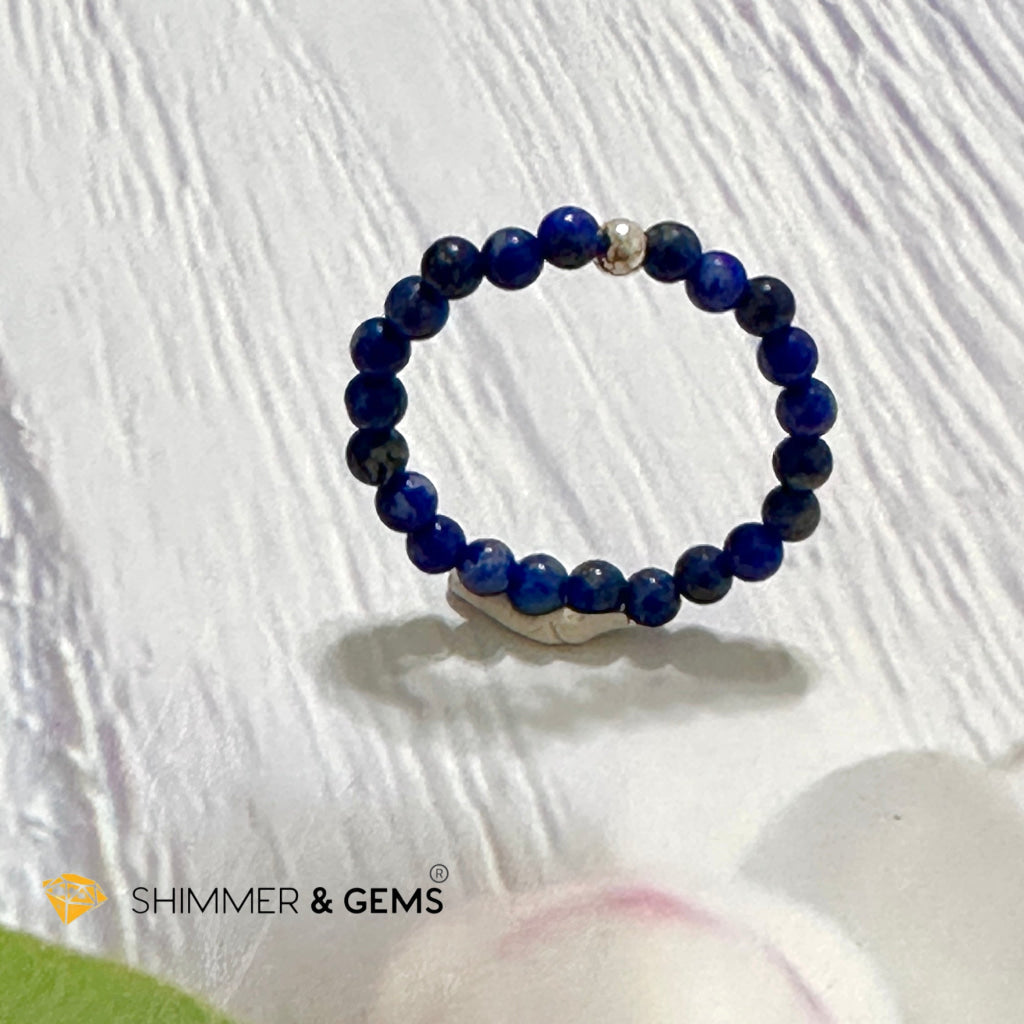 Throat Chakra Lapis Lazuli 3mm Beads Ring with 925 Silver